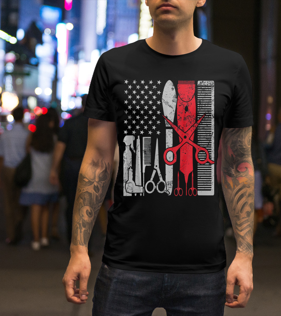 Barber Tools American Flag Funny Retro Vintage USA T-Shirt
