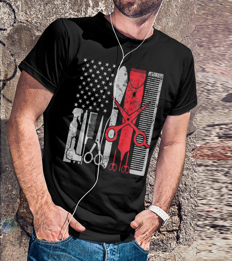 Barber Tools American Flag Funny Retro Vintage USA T-Shirt