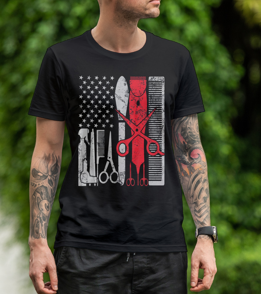 Barber Tools American Flag Funny Retro Vintage USA T-Shirt