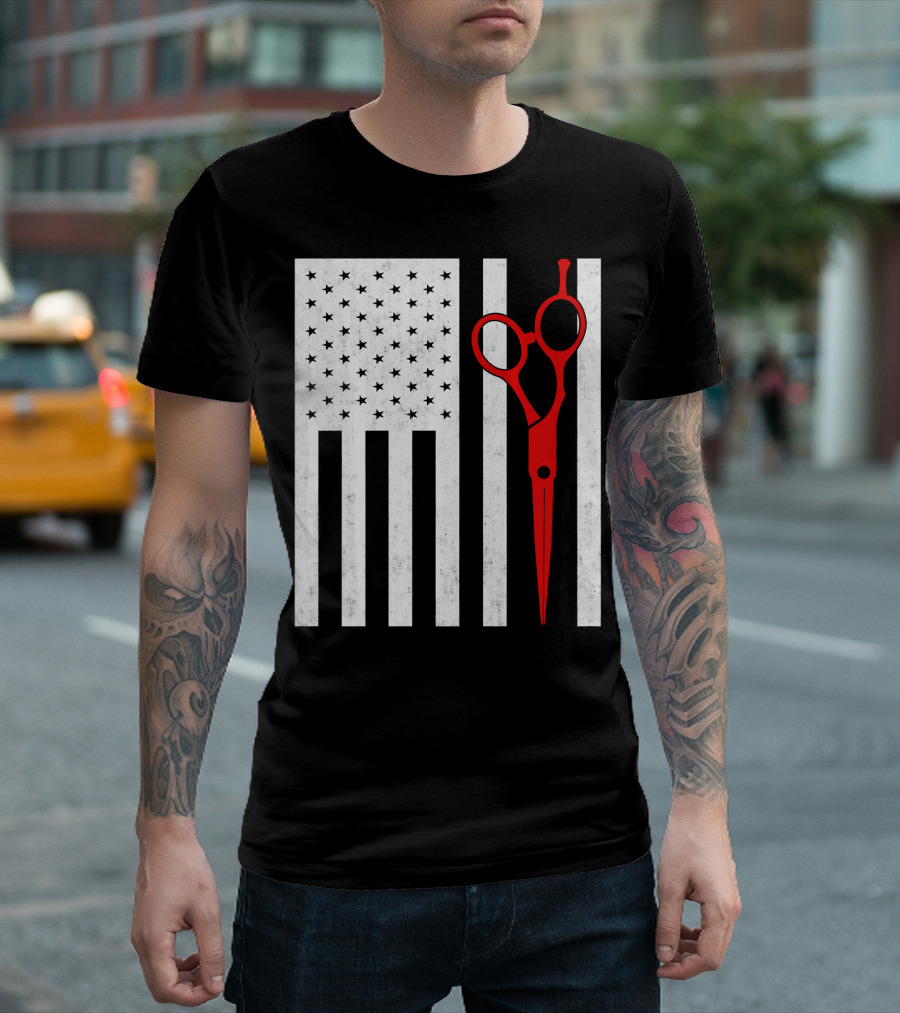American Barber Scissors USA Flag T-Shirt