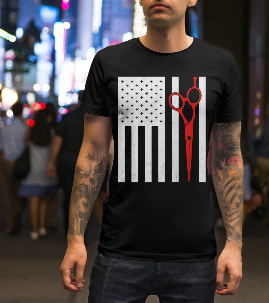 American Barber Scissors USA Flag T-Shirt