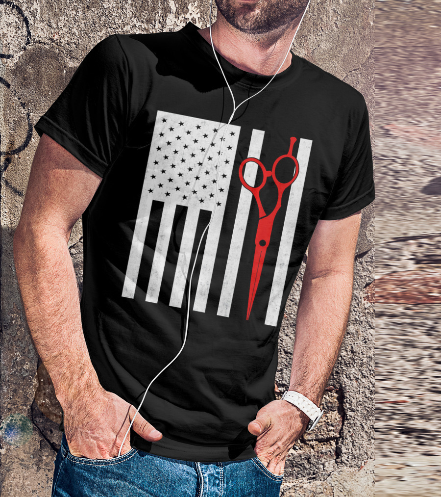 American Barber Scissors USA Flag T-Shirt