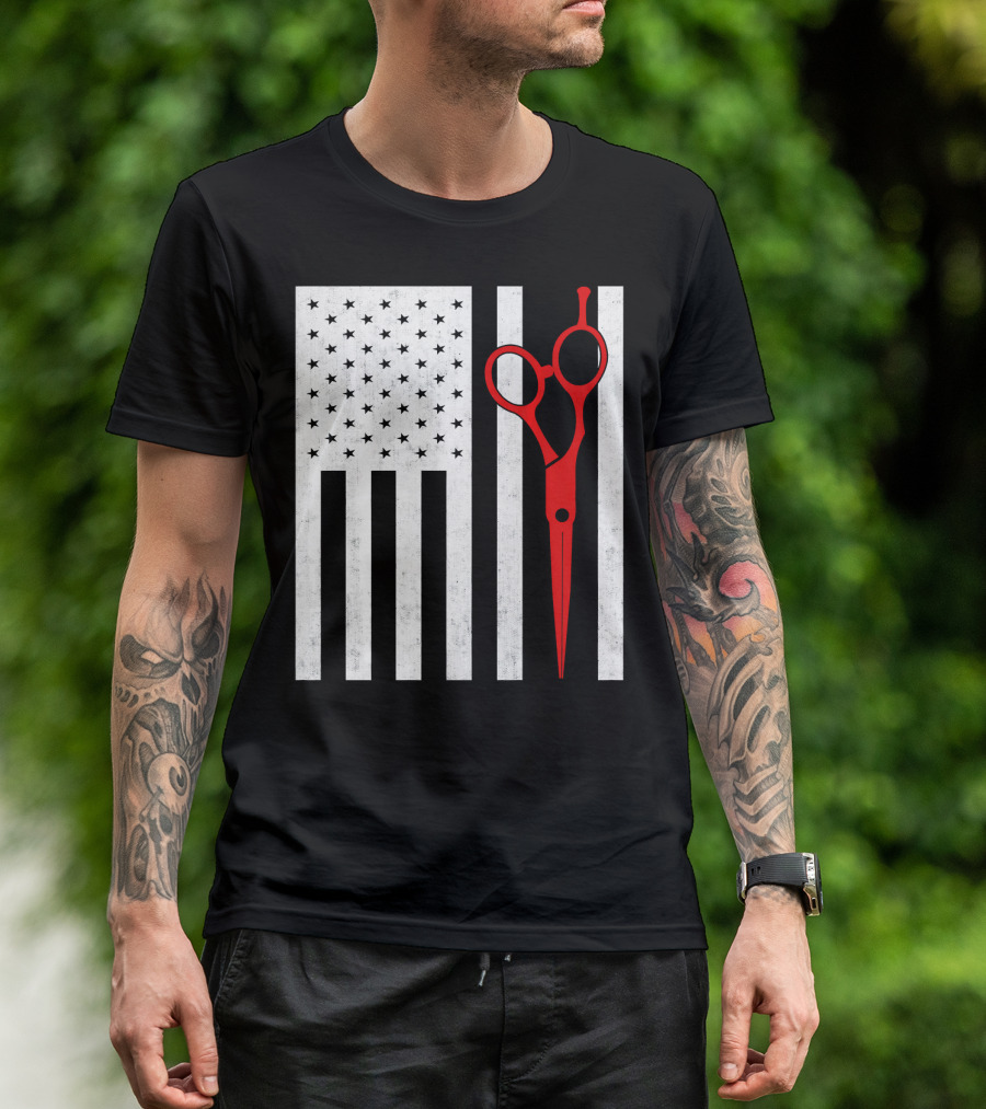 American Barber Scissors USA Flag T-Shirt