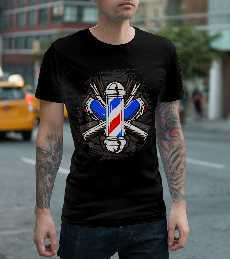 Barber Shop Pole Scissors Comb Heart T-Shirt