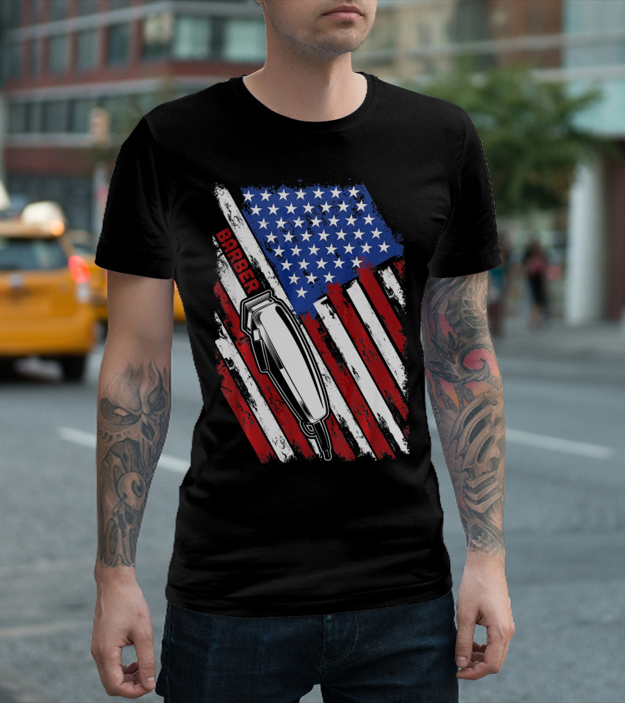 Barber American Flag Hairstylist Clippers T-Shirt