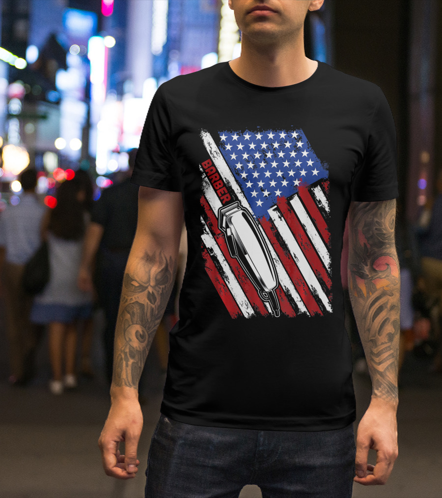 Barber American Flag Hairstylist Clippers T-Shirt