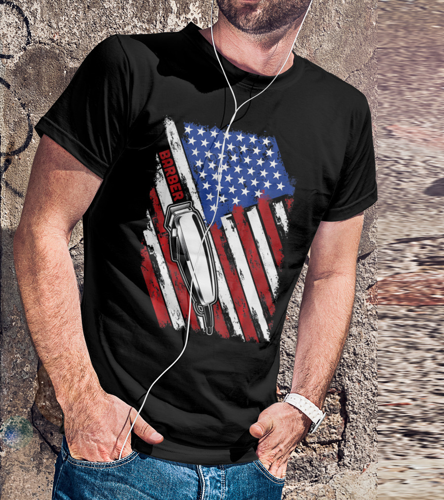 Barber American Flag Hairstylist Clippers T-Shirt