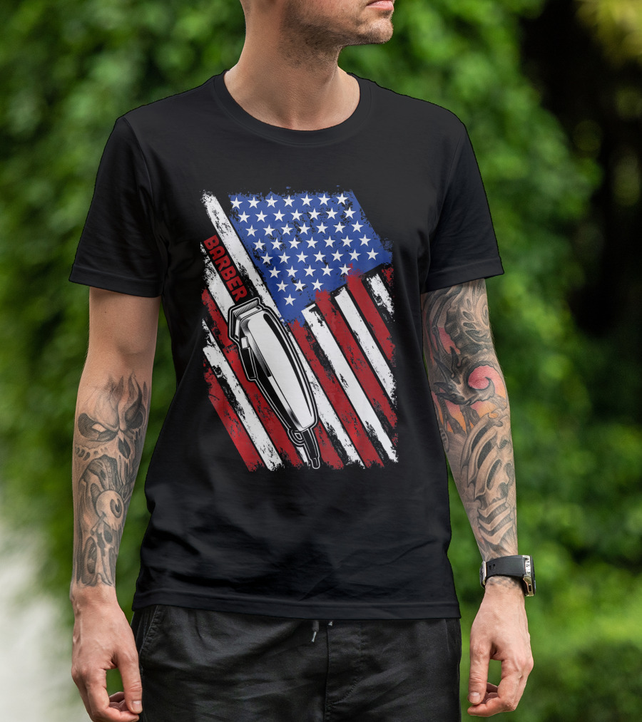 Barber American Flag Hairstylist Clippers T-Shirt