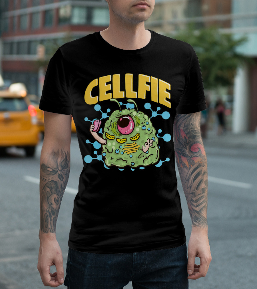CELLFIE Science Chemistry Cell Sel Monster Icon with Phone T-Shirt