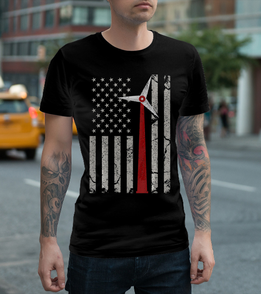 American Flag Engineer Wind Turbine T-Shirt