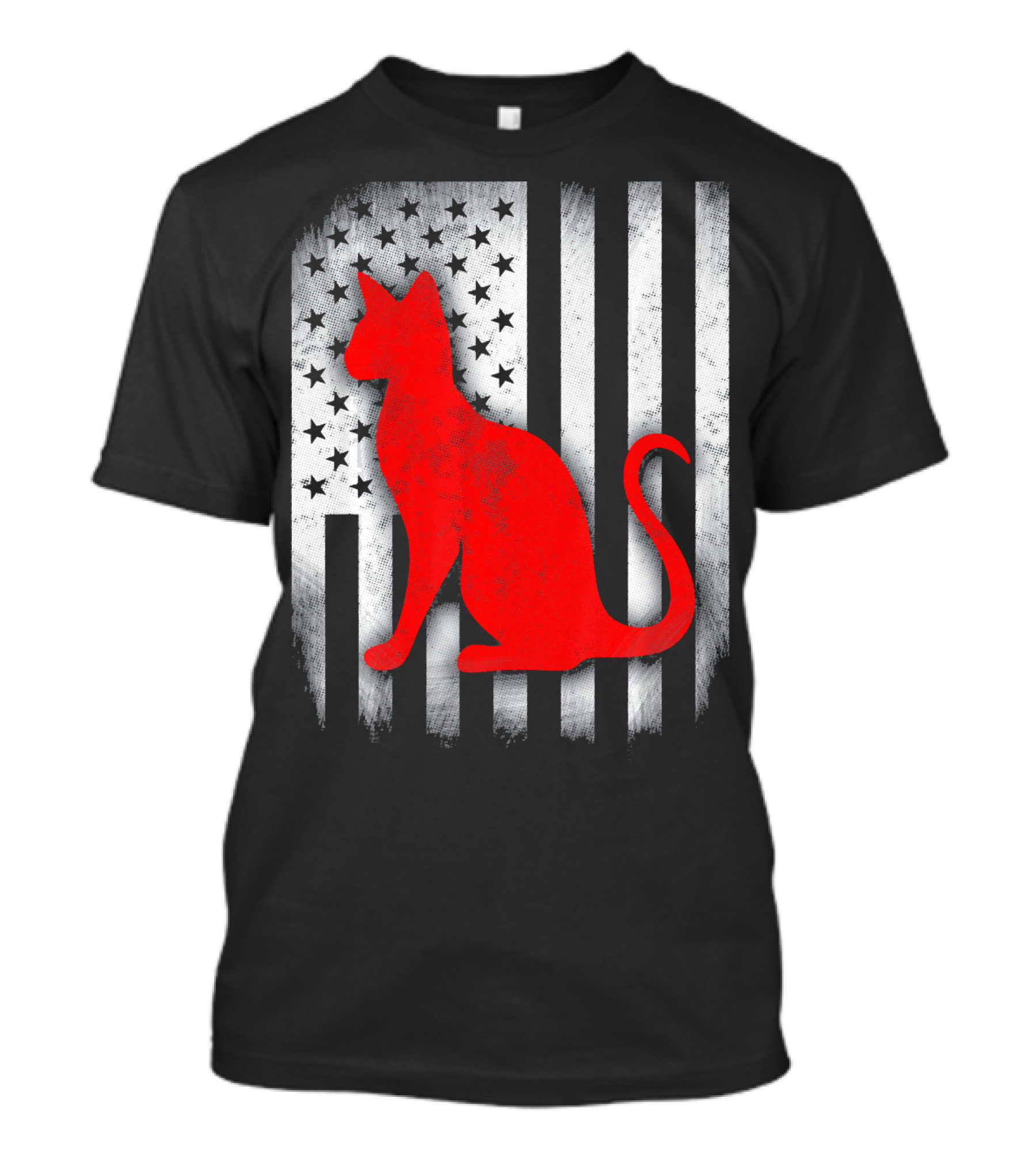 Siamese Cat Silhouette American Flag Stripes And Stars T-Shirt