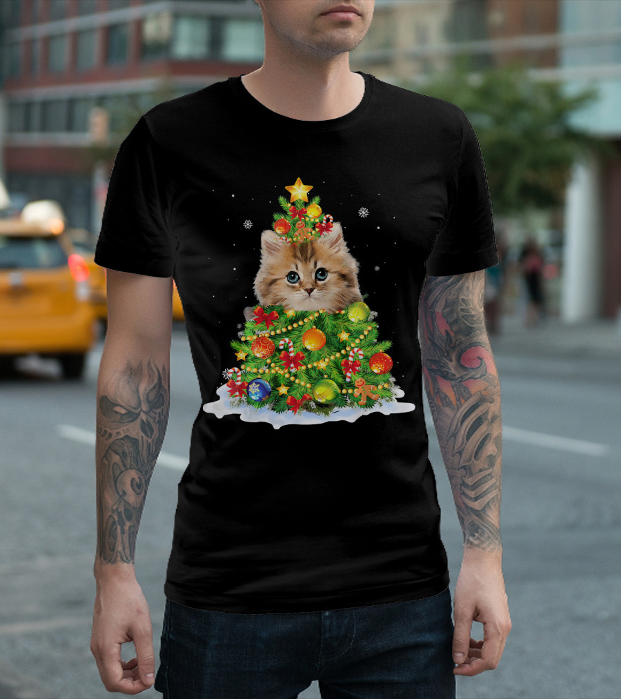 Santa Maine Coon Cat Christmas Tree Kitten T-Shirt