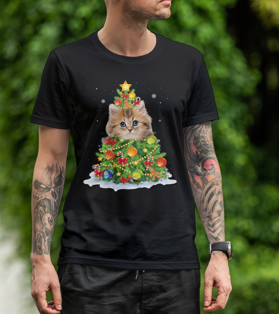 Santa Maine Coon Cat Christmas Tree Kitten T-Shirt