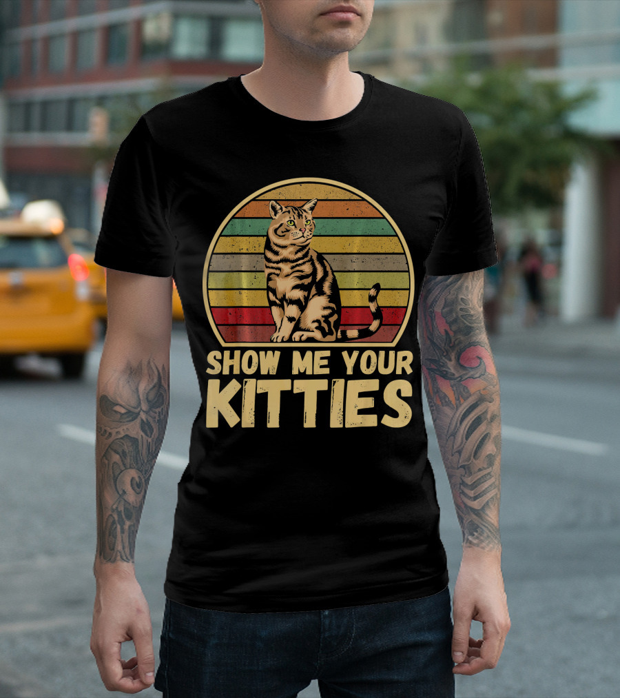 Show Me Your Kitties Retro Vintage Cat Stripes T-Shirt