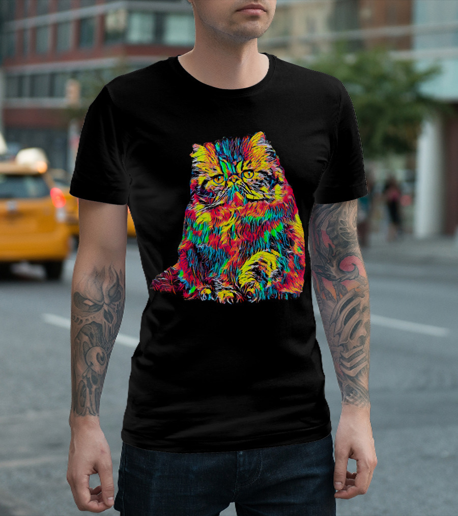 Persian Cat Neon Colorful Pop T-Shirt