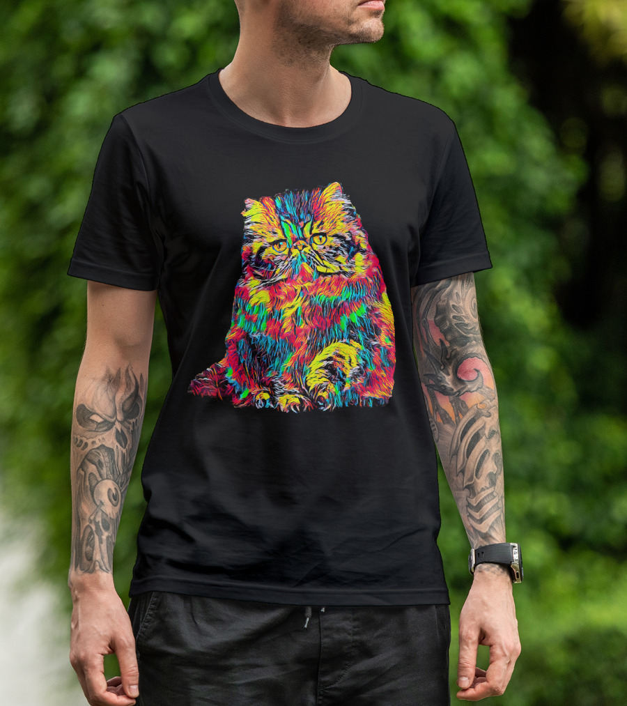 Persian Cat Neon Colorful Pop T-Shirt