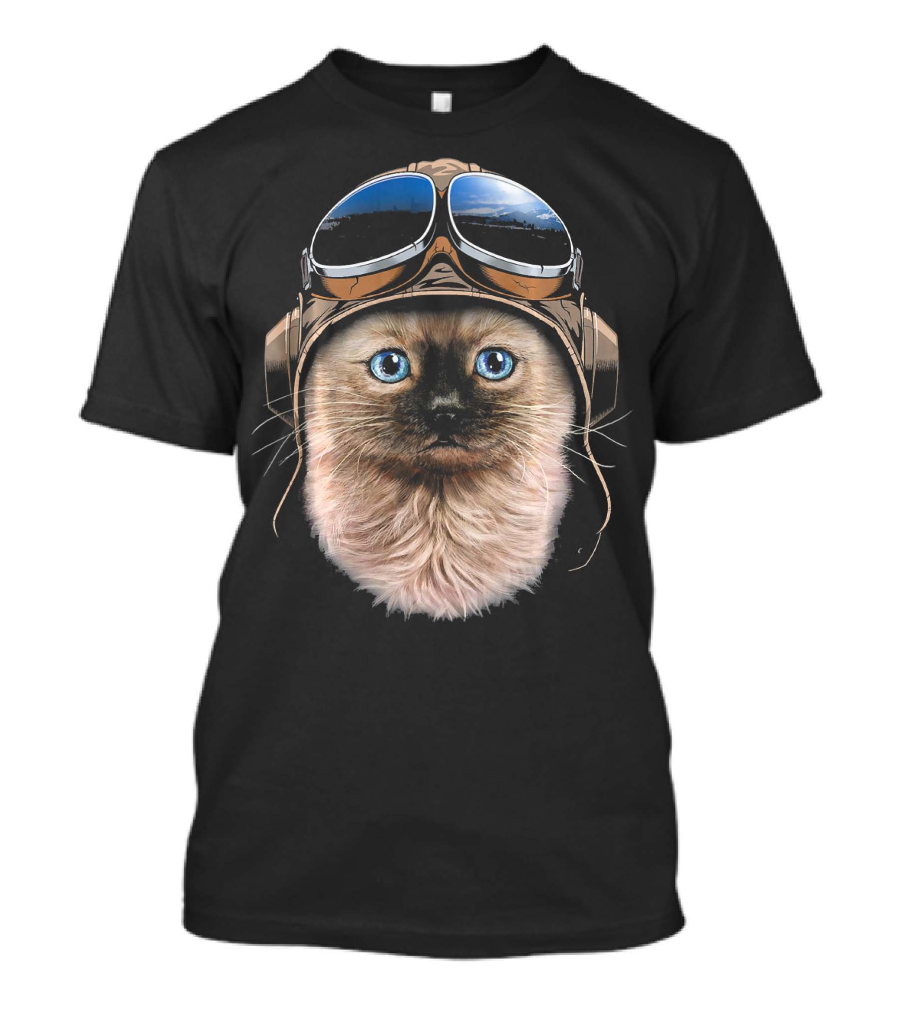 Aviator Siamese Cat In Leather Pilot Hat T-Shirt
