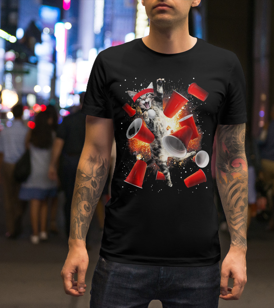 Cat Pong Party Cups Explosion T-Shirt