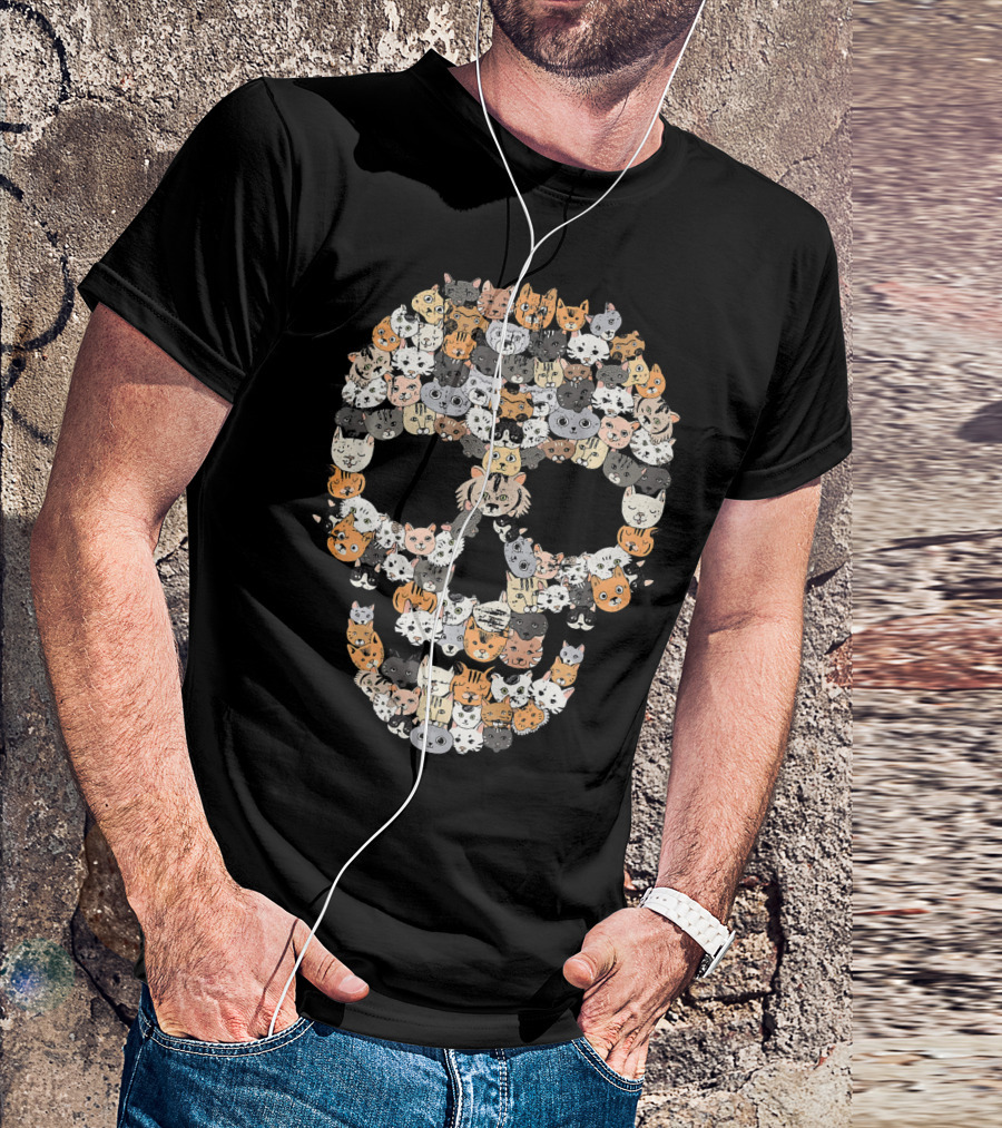 Kitten Skull Creepy Feline Skeleton Cat Faces T-Shirt