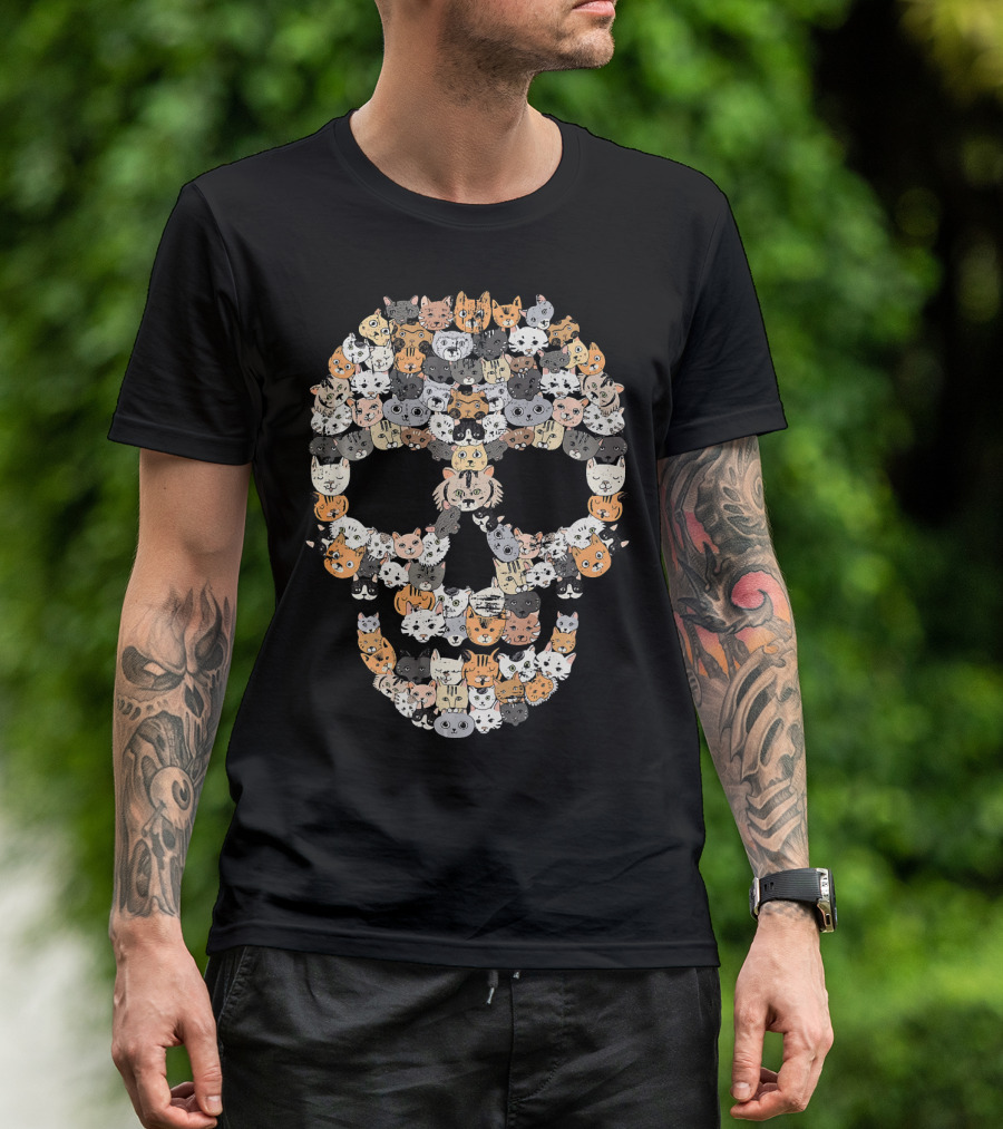 Kitten Skull Creepy Feline Skeleton Cat Faces T-Shirt
