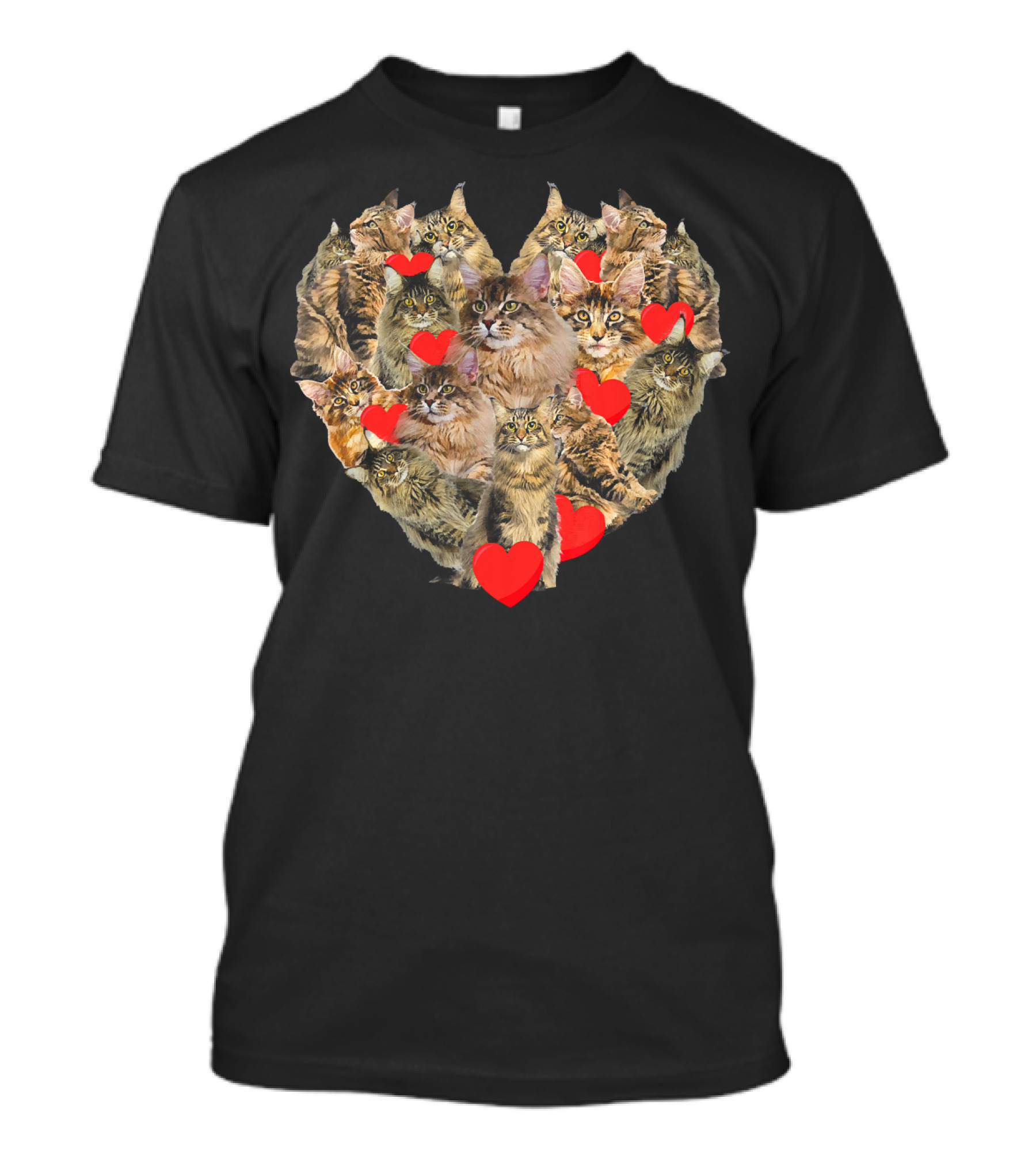 Maine Coon Cat Heart Valentines Day Cats With Red Hearts T-Shirt