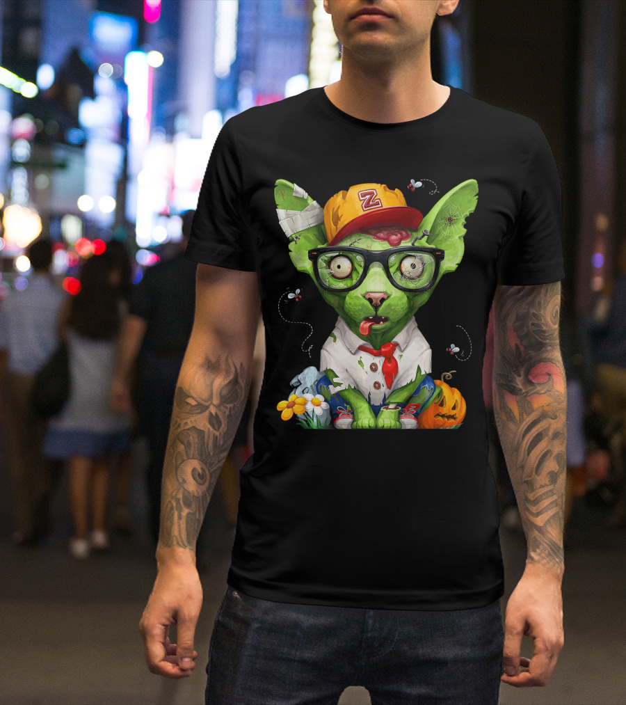 Zombie Sphynx Cat Halloween Z Hat Bugs Brain Bandage T-Shirt