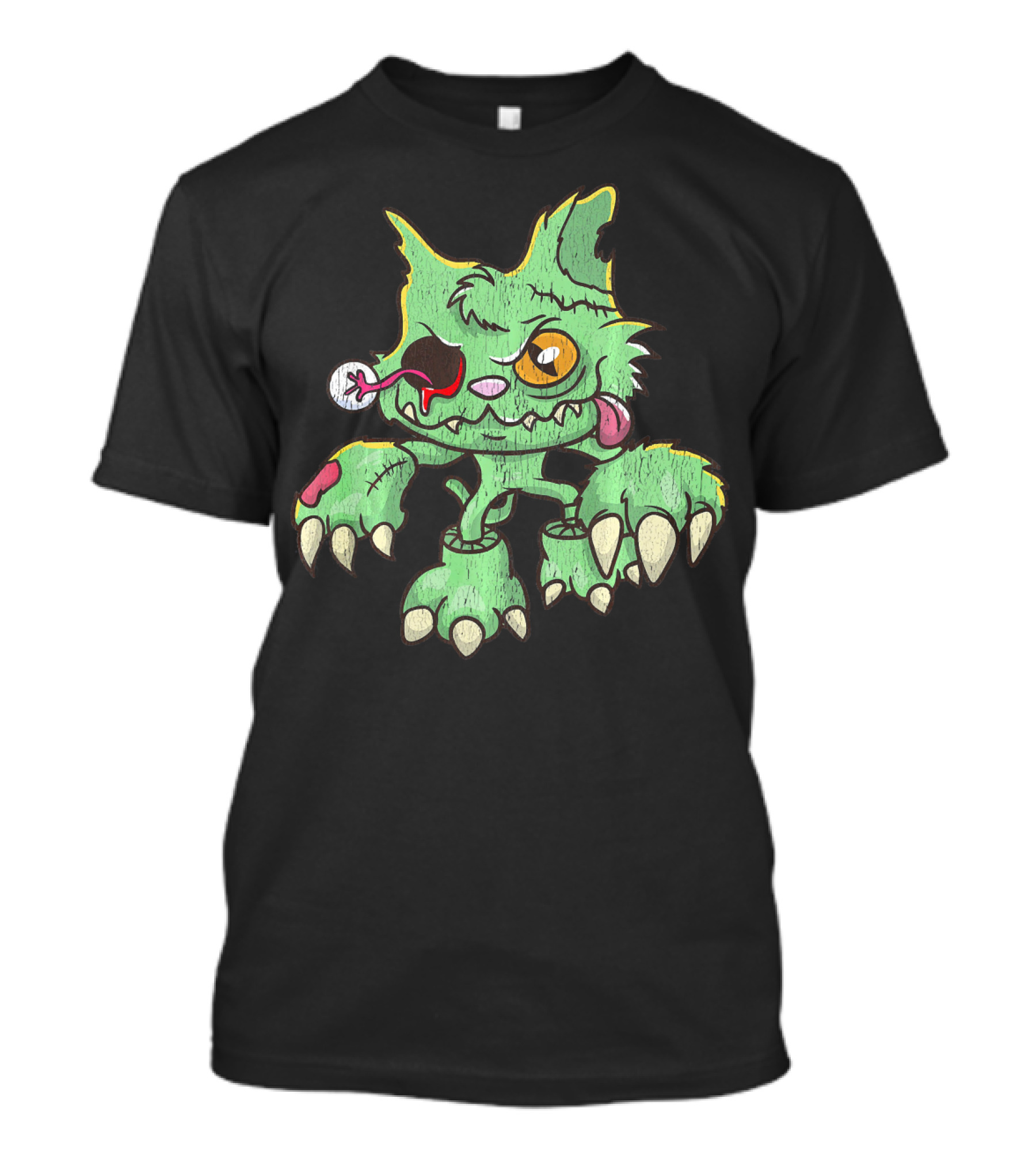 Scary Zombie Cat Crazy Eyeball Freaky Monster Cat With Wild Eyeball Tongue Out T-Shirt