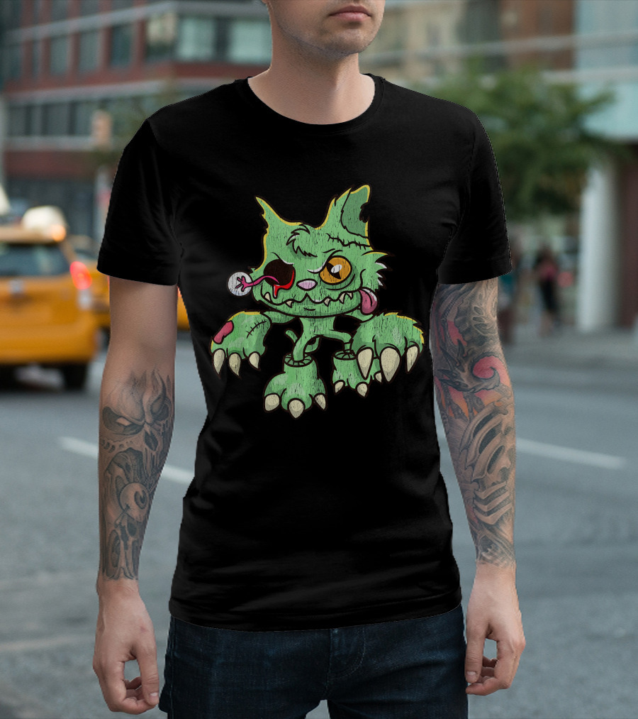 Scary Zombie Cat Crazy Eyeball Freaky Monster Cat With Wild Eyeball Tongue Out T-Shirt