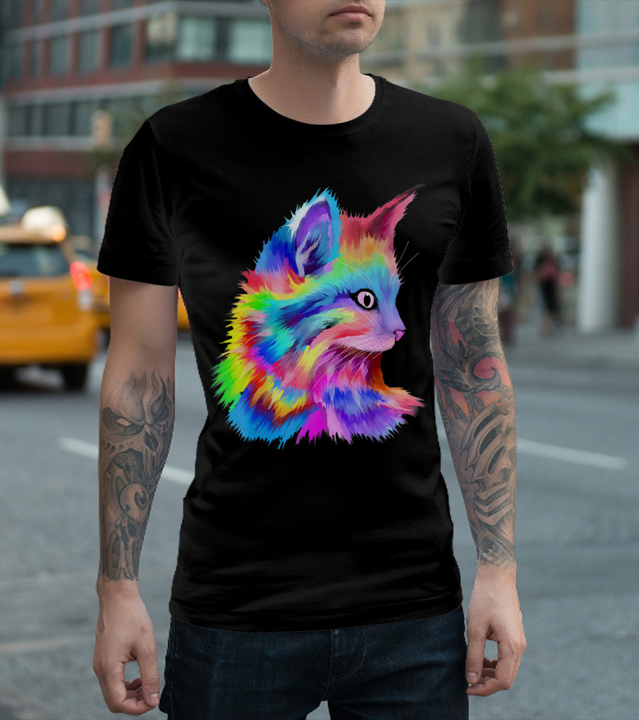 Colorful Rainbow Psychedelic Cute Kitten Cat T-Shirt