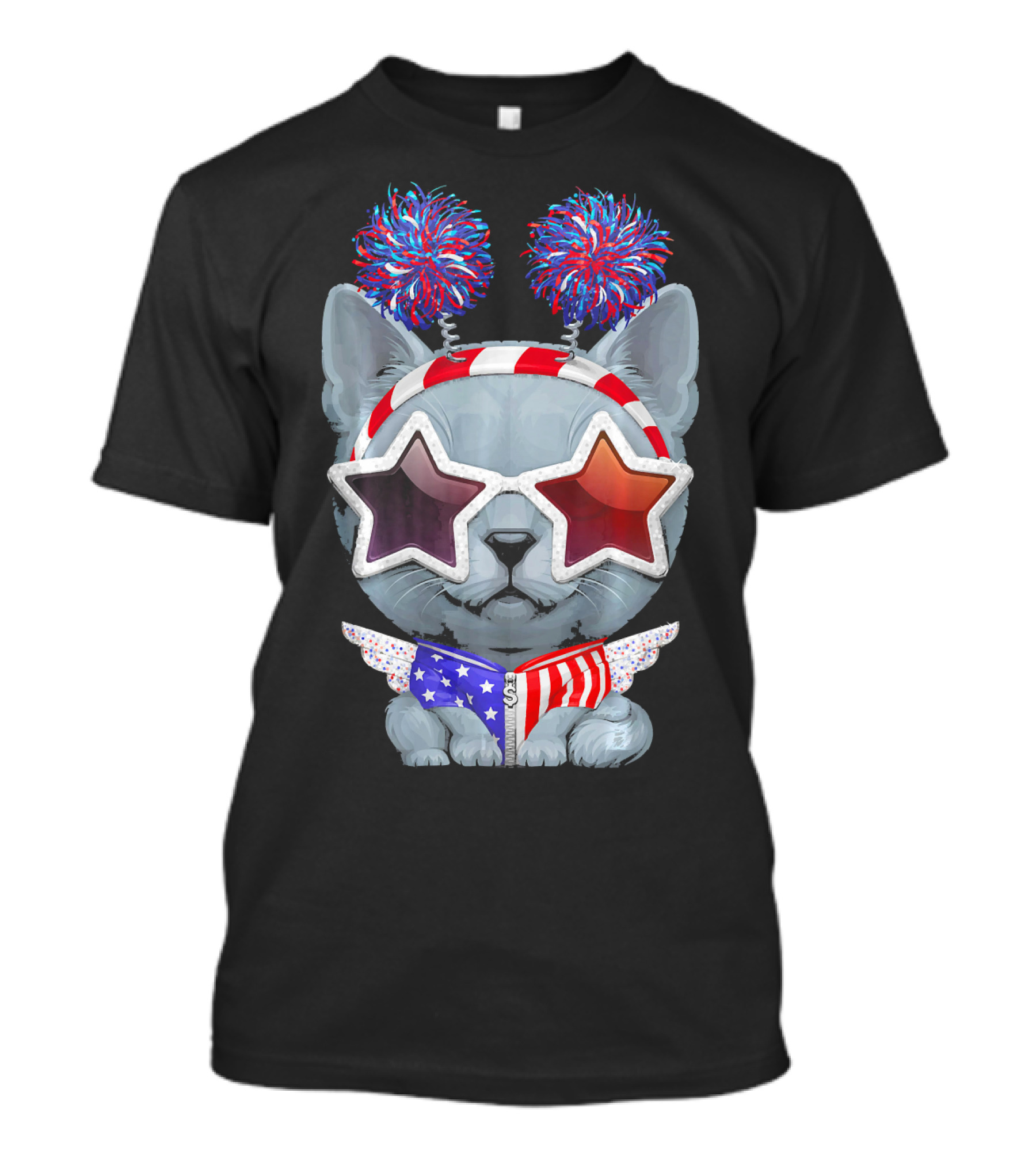 Russian Blue Cat Patriotic USA T-Shirt