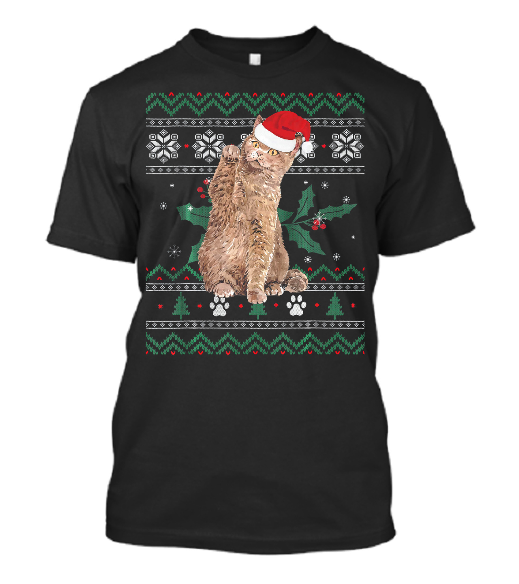Cute Chartreux Grey Cat Santa Hat Christmas T-Shirt