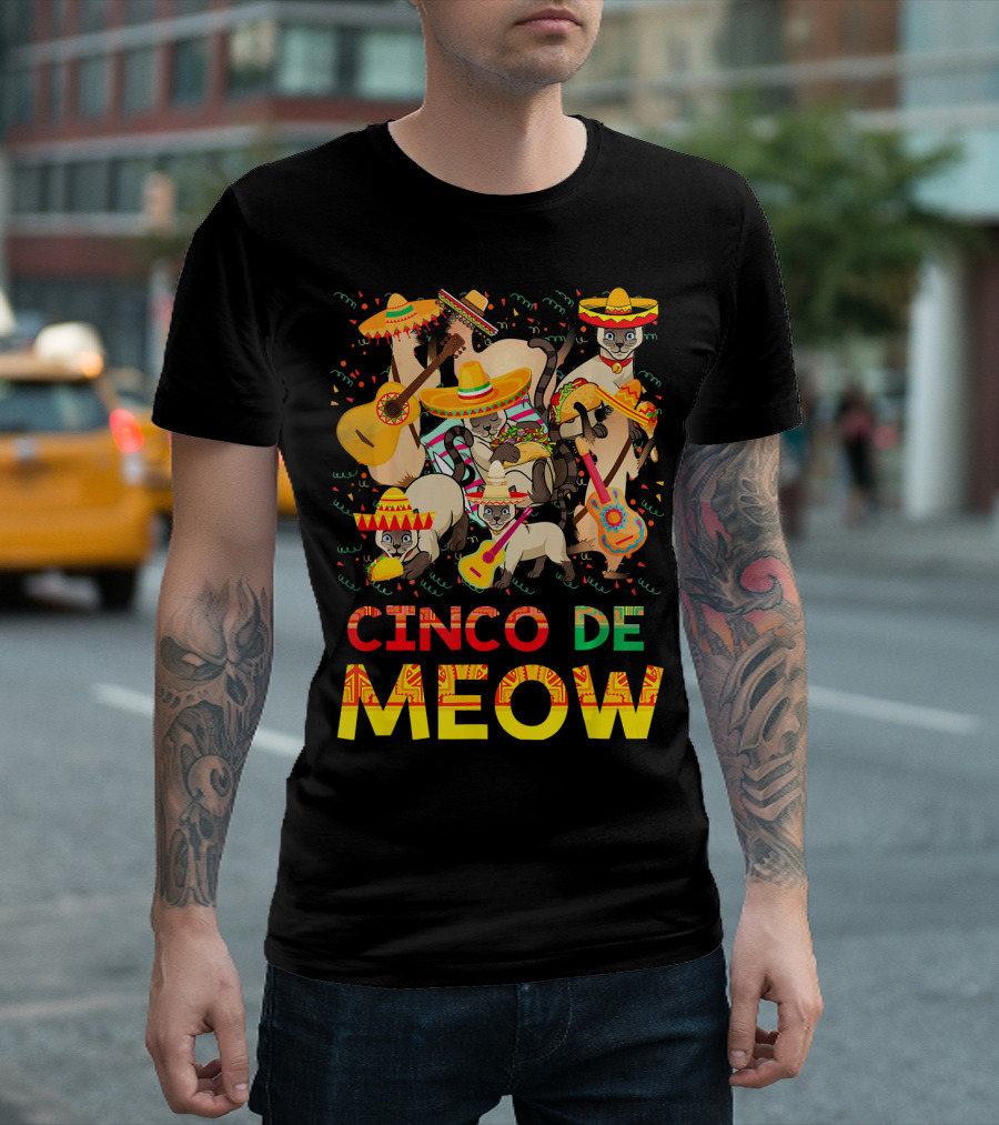 Cinco de Meow Siamese Cats with Sombreros and Guitars Celebrating T-Shirt