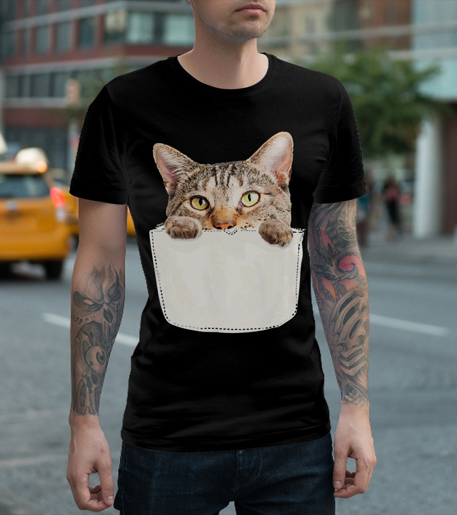 Kangaroo Pocket Cat Baby Kitten Peeking Out T-Shirt