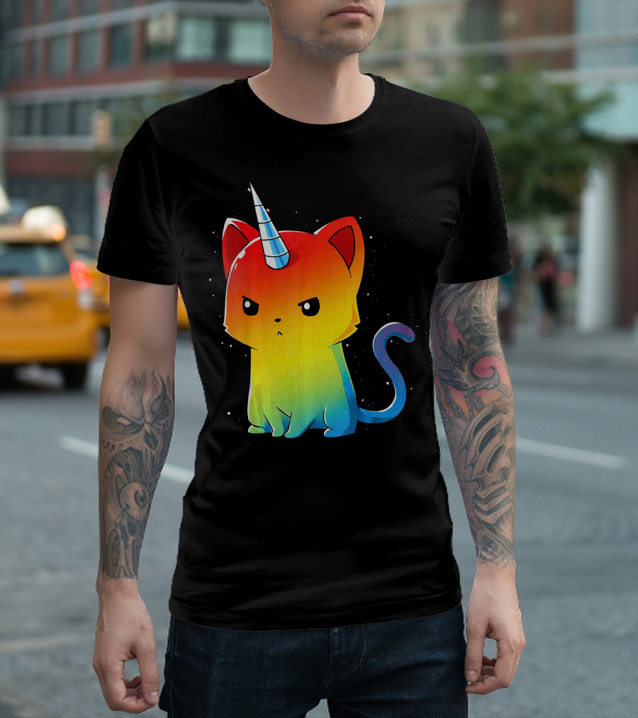 Cute Kittycorn Unicorn Cat Girls Rainbow Ombre T-Shirt