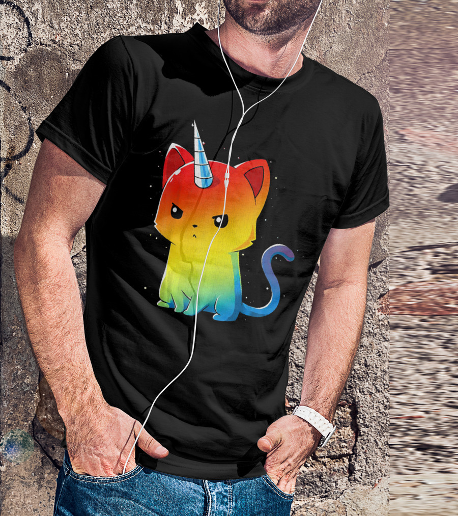 Cute Kittycorn Unicorn Cat Girls Rainbow Ombre T-Shirt