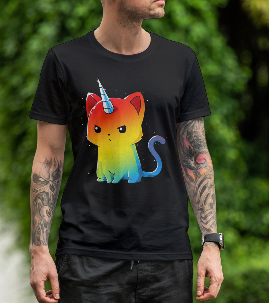 Cute Kittycorn Unicorn Cat Girls Rainbow Ombre T-Shirt
