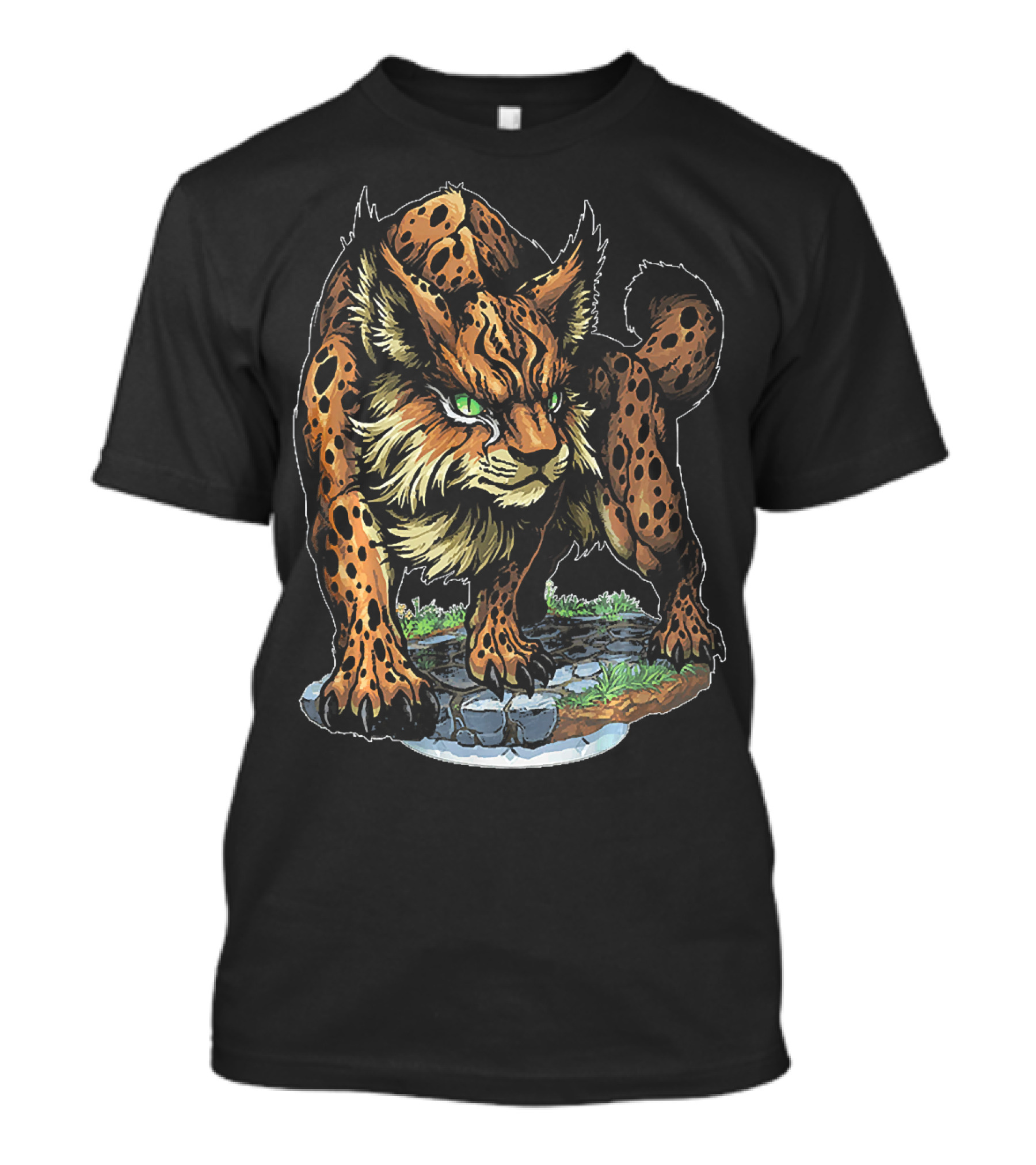 Lynx Fierce Wildcat On Stone Path In Forest T-Shirt