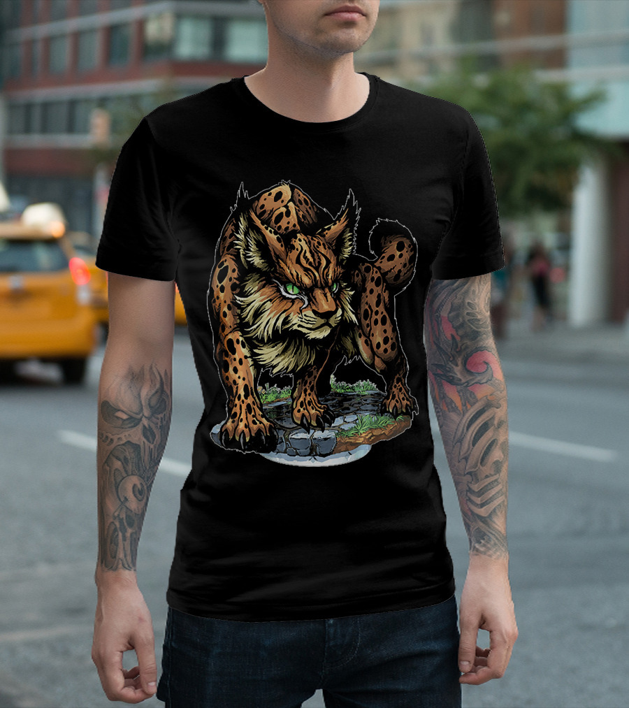 Lynx Fierce Wildcat On Stone Path In Forest T-Shirt