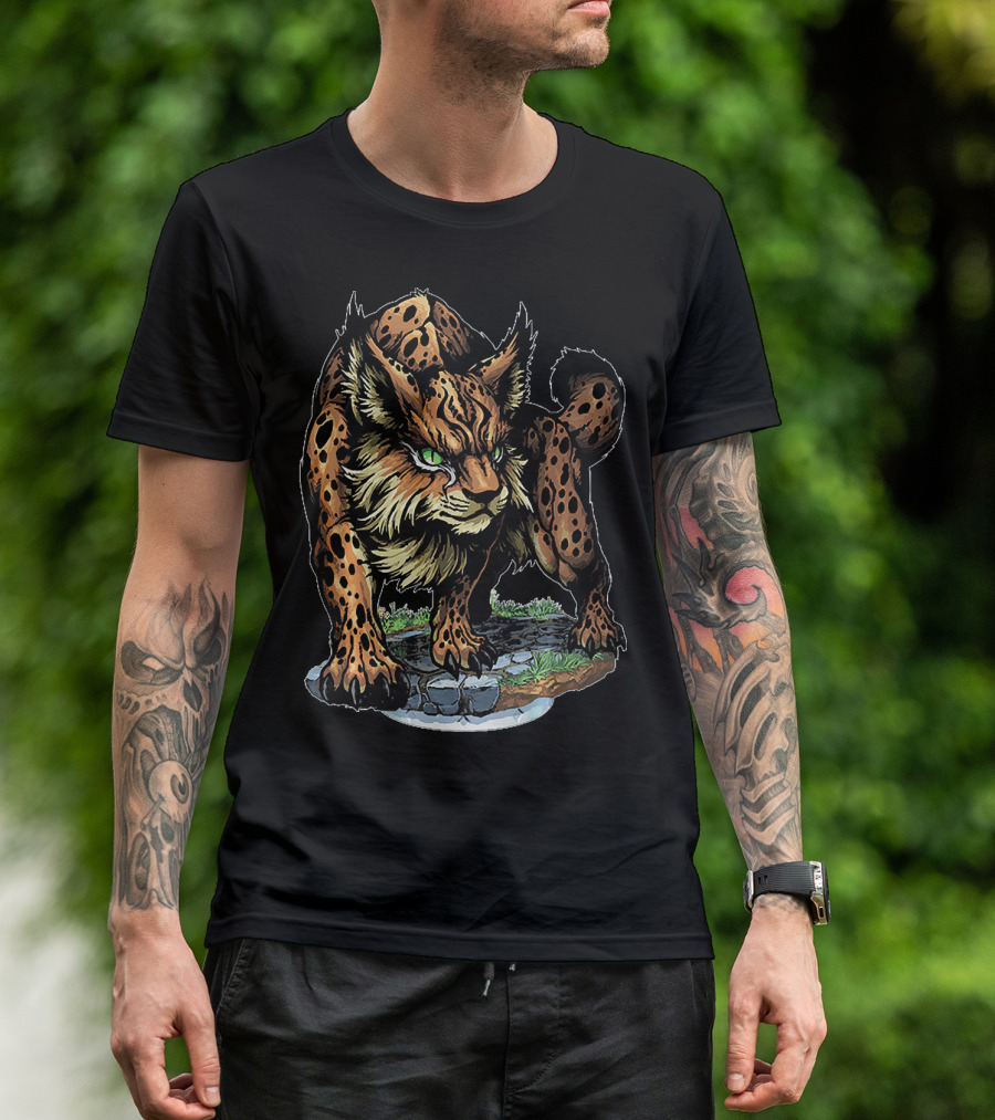 Lynx Fierce Wildcat On Stone Path In Forest T-Shirt