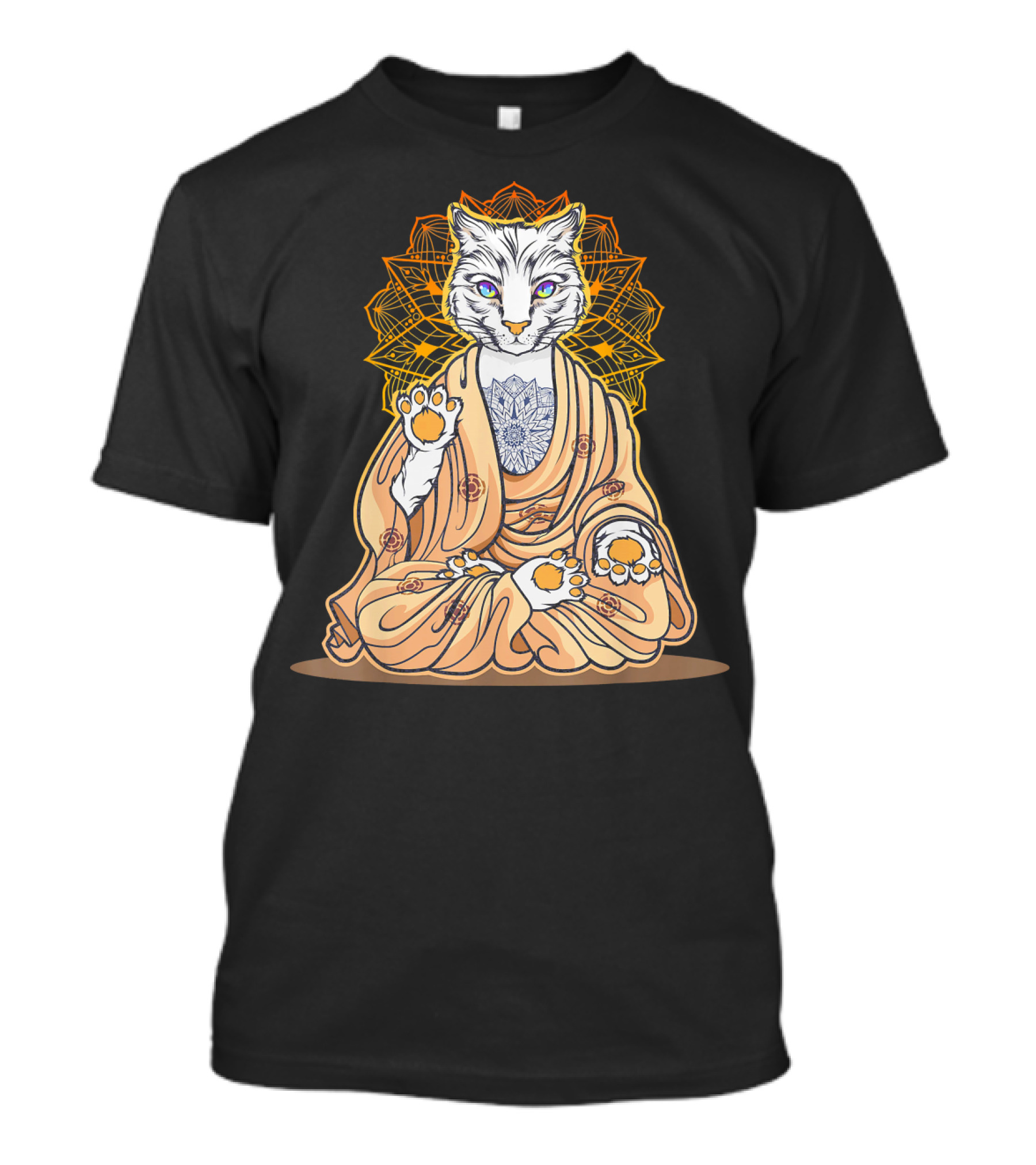 Cat Kitten Yoga Buddha Zen Meditation With Mandala Halo T-Shirt