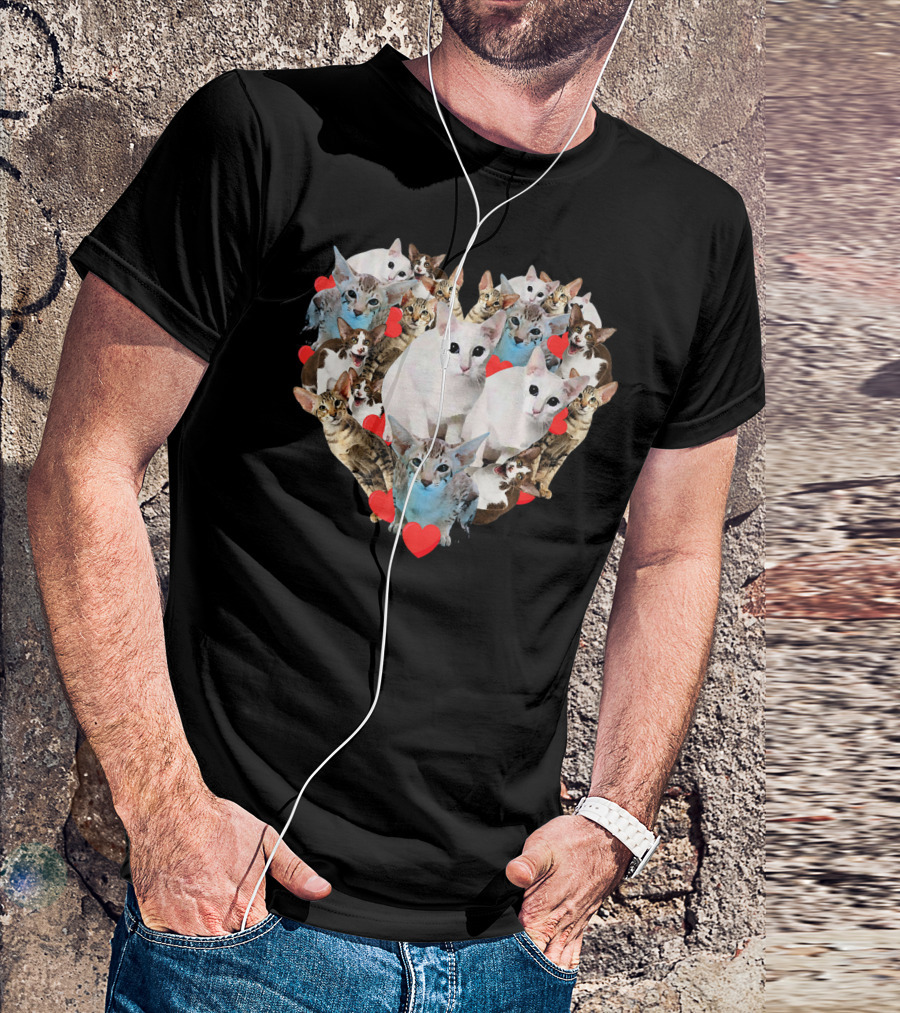Valentine's Day Heart With Oriental Shorthair Cats And Red Hearts T-Shirt