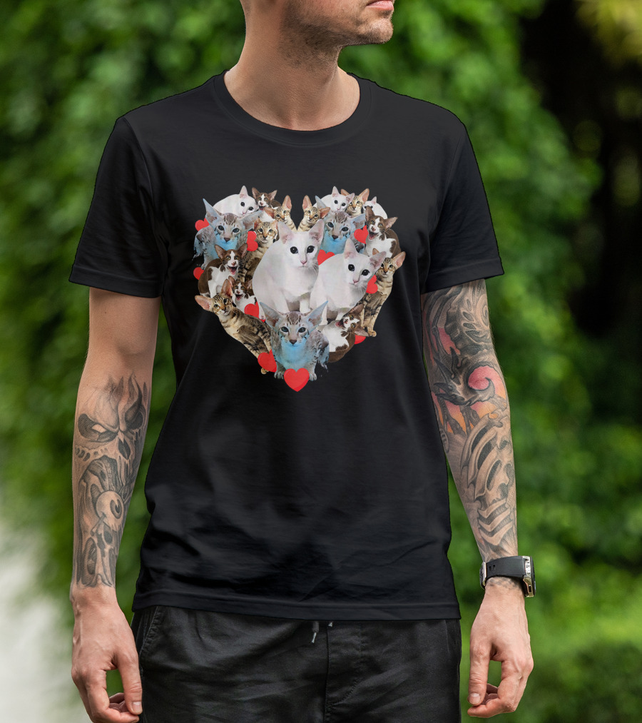 Valentine's Day Heart With Oriental Shorthair Cats And Red Hearts T-Shirt