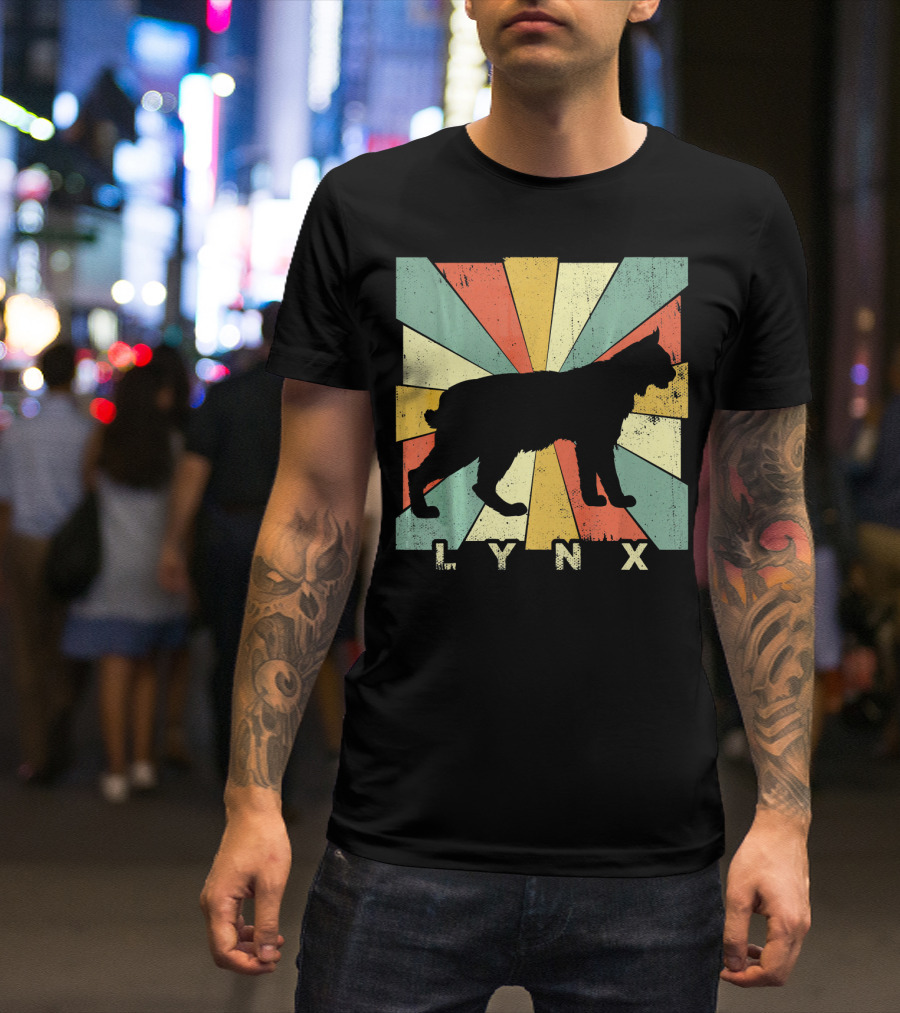 Retro Vintage Lynx Lover Silhouette With Colorful Rays T-Shirt