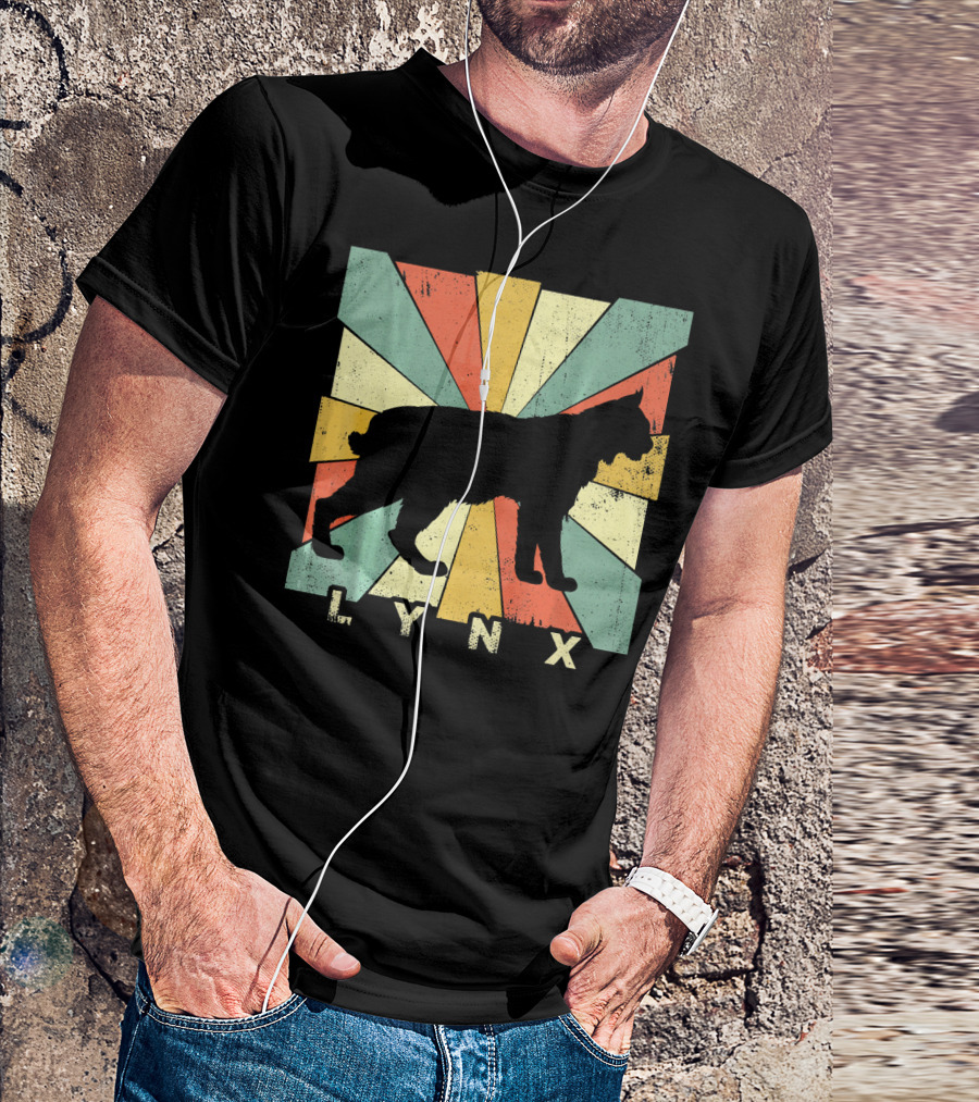 Retro Vintage Lynx Lover Silhouette With Colorful Rays T-Shirt