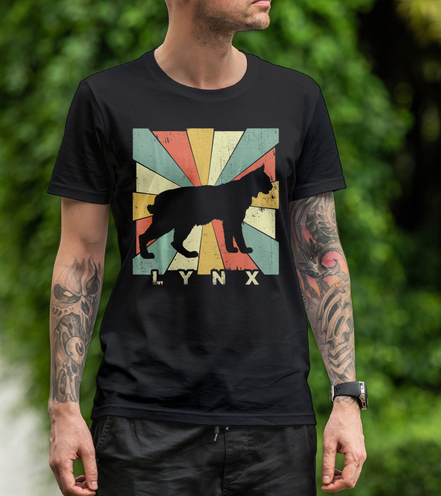 Retro Vintage Lynx Lover Silhouette With Colorful Rays T-Shirt