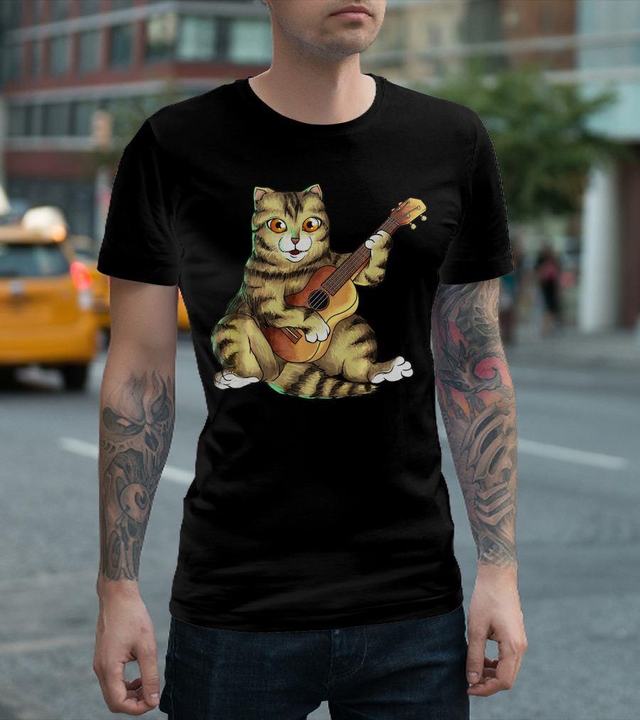 Cat Playing Ukulele Cool Kitten Uke T-Shirt