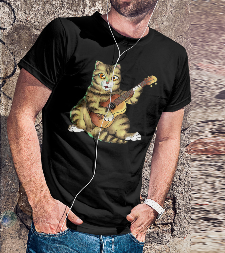 Cat Playing Ukulele Cool Kitten Uke T-Shirt