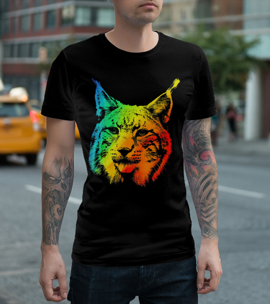LYNX Colorful Rainbow Vibrant Cat T-Shirt