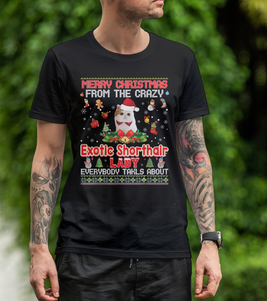 Merry Christmas From The Crazy Exotic Shorthair Lady Everybody Talks About T-Shirt