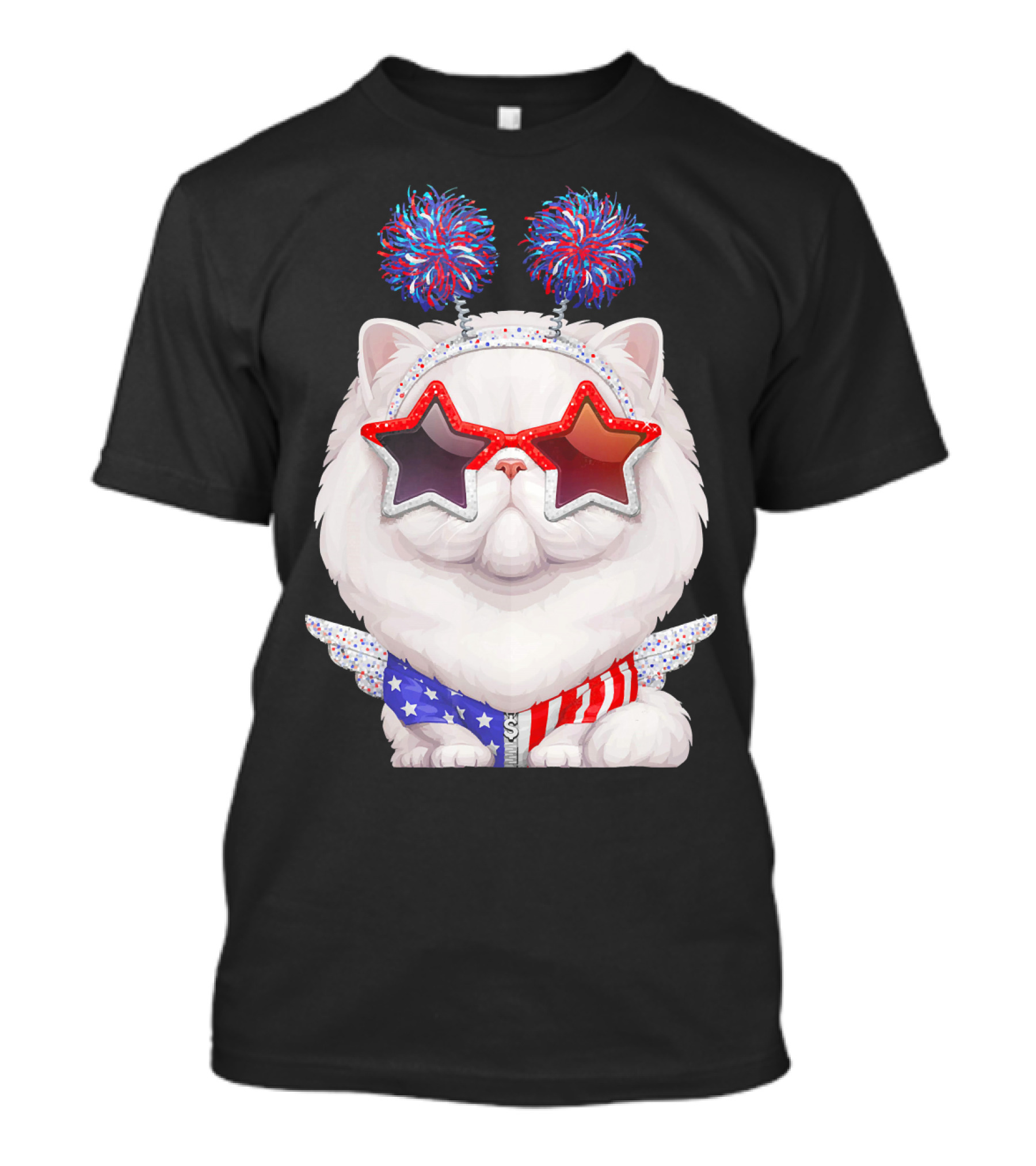 White Persian Cat American Independence Day 4th Of July Star Glasses T-Shirt